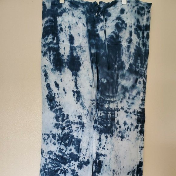 NEW Vince tall summer beach drawstring Linen wide leg Pants 10 12 blue white XL - Picture 2 of 5